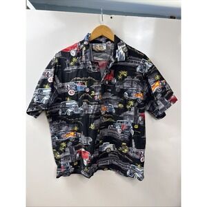 Matt Rider Hawaiian Shirt Vintage Hot Rods Large Black 40s 50s Cars Laguna Beach